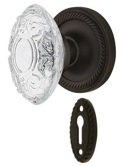 Rope Rosette Mortise-Lock Set with Victorian Crystal-Glass Knobs in Oil-Rubbed Bronze.